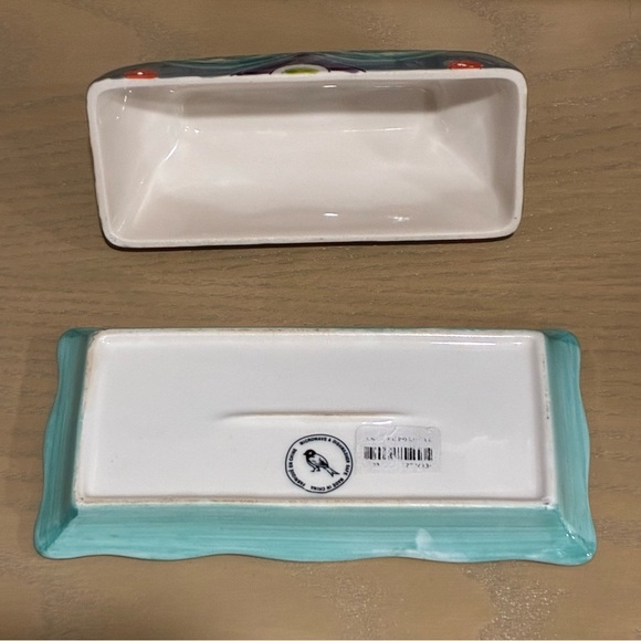 Anthropologie Okuno Handpainted Ceramic Butter Dish with Lid Boho Floral Pattern - Picture 3 of 5